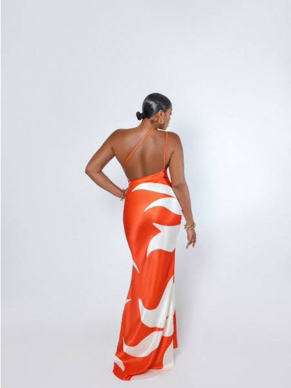 HANIFA Orange and White Backless Maxi Dress